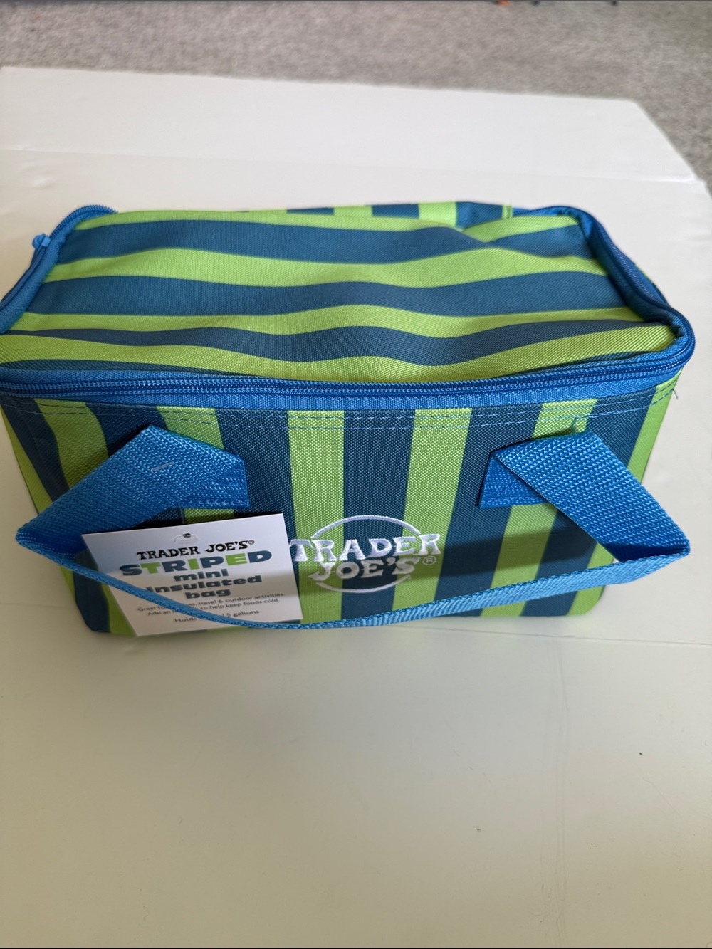 Trader Joe's Striped Insulated Lunch Bag - Blue & Lime Green new 2026